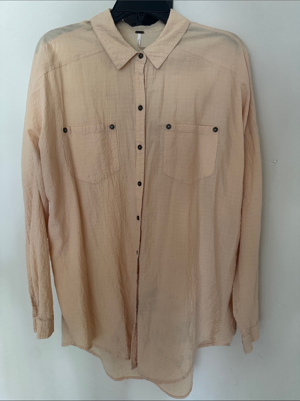 Free People Women's Pale Peach Button-Down Shirt